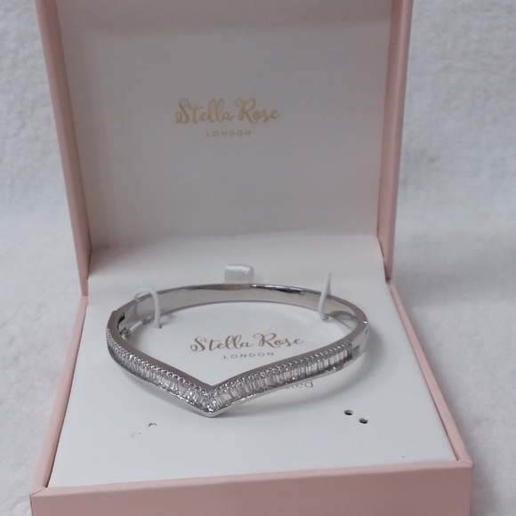 Bracelet Fine Silver Plated Clear Rhinestones Baguettes Stella Rose - Picture 1 of 6